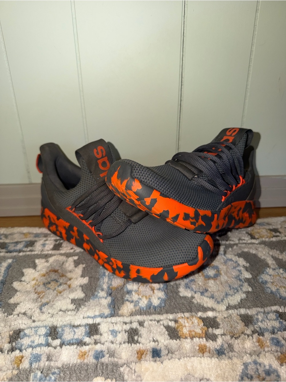 Adidas Gray & Orange Patterned Sole Sneakers